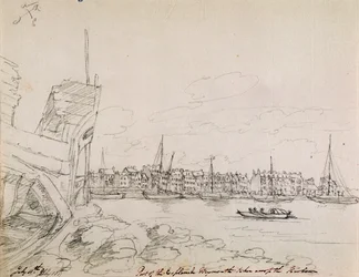 Teil der Esplanade in Plymouth, über den Hafen hinweg aufgenommen, 1791